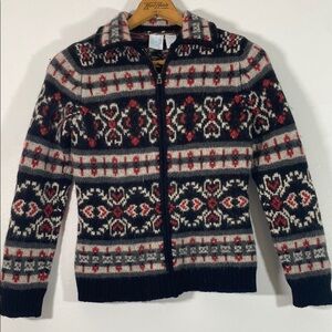 Vintage Snowflake Fair Isle  Lambswool and Angora Zip up Sweater Size Small